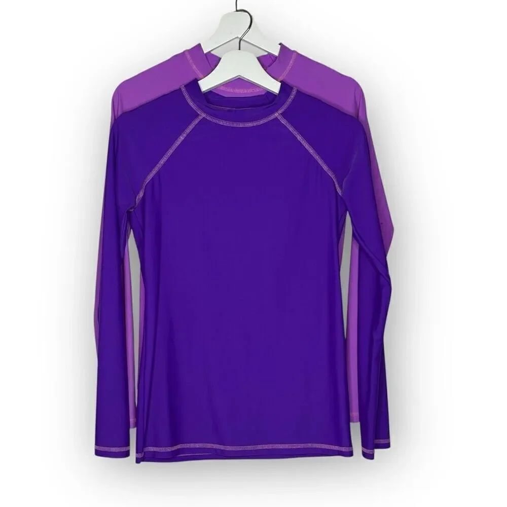 City Threads Lot of 2 Long Sleeve Swim Top Rash Guard Pink Purple Girl’s Size 16